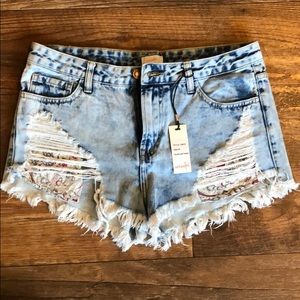 NWT acid wash denim shorts